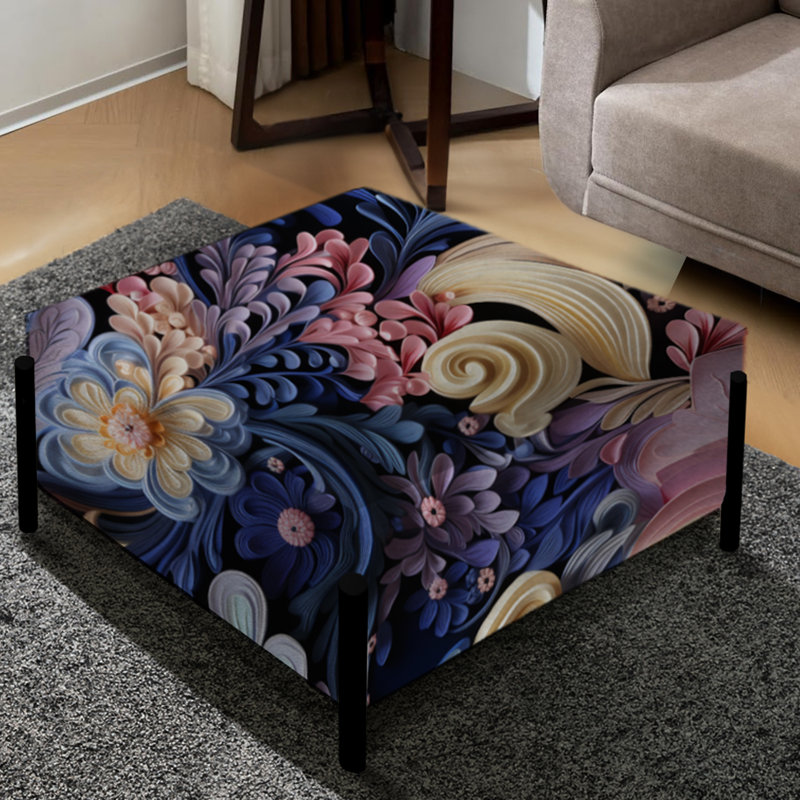 Motif de marguerites mauves et bleues à motif cachemire - Grand repose-pieds carré à motif cachemire