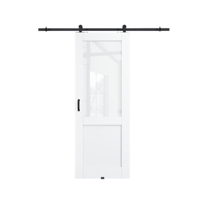 30 po x 80 po, demi-dalle blanche avec surface préfinie avec toute la quincaillerie de porte de grange