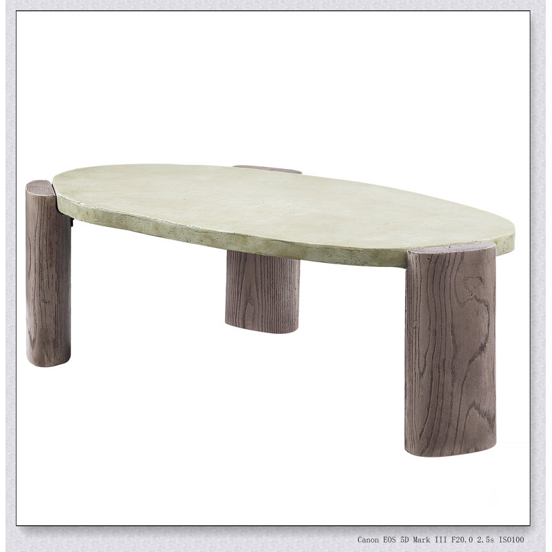 Table basse Jacinda, ciment écologique gris et chêne vieilli