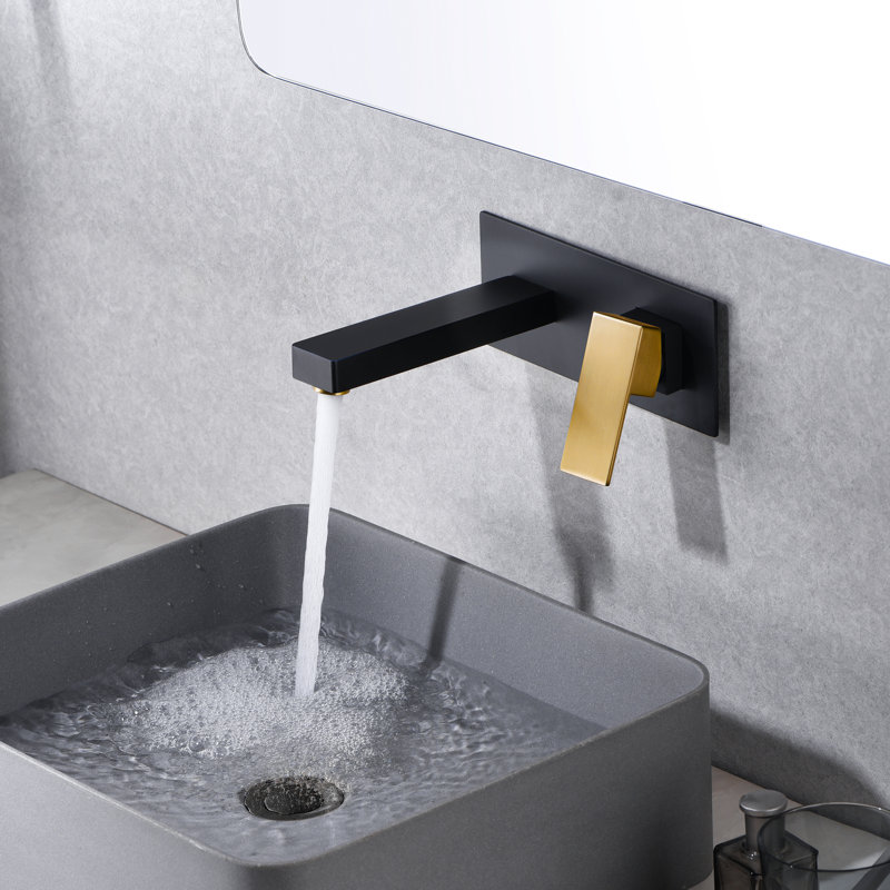 Sumerain Wall Bathroom Vanity faucet with Single Handle, Vanities Faucets Wall Sink Faucet Single Hole, Black/Gold