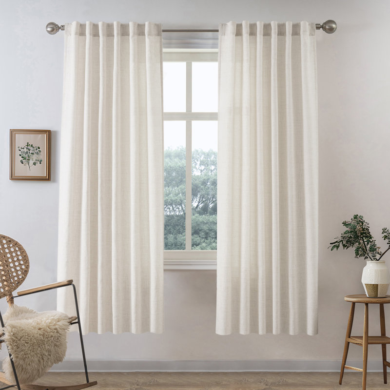 Paire de rideaux semi-transparents avec passe-tringle Janie, Ivoire ivoire, L 52 po x L 84 po