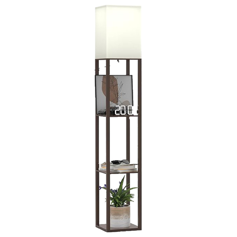 Solid Wood Shelf Floor Light, Black