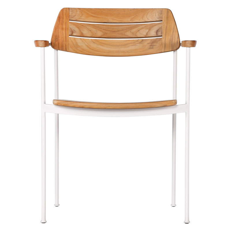 Layout Dining Armchair - Forge Grey Powder-Coated Stainless Steel - Natural Teak, Arctic White