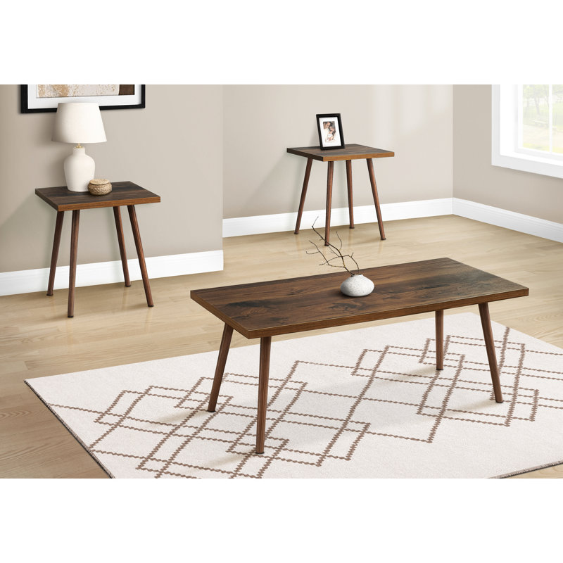 Moderne 3 tables, finition noyer foncé, tables basses et tables de bout, idéal pour le bureau de famille en noyer, surface de salon facile à nettoyer