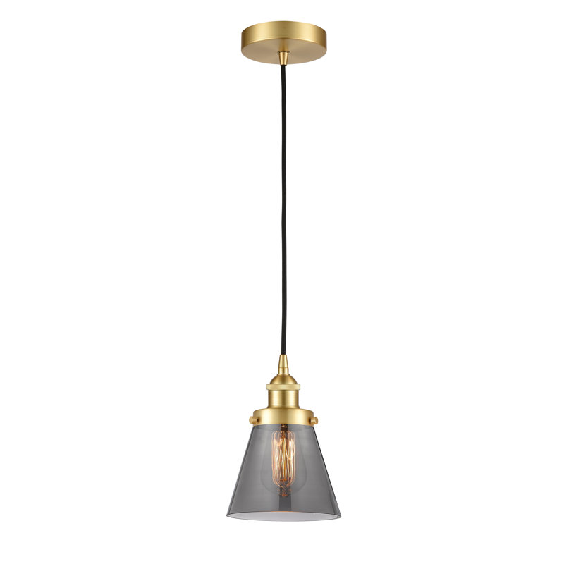 Mini-luminaire suspendu 1 lumière Cone, Gris, H 9,5 po x l 6,25 po x P 6,25 po, Or satiné