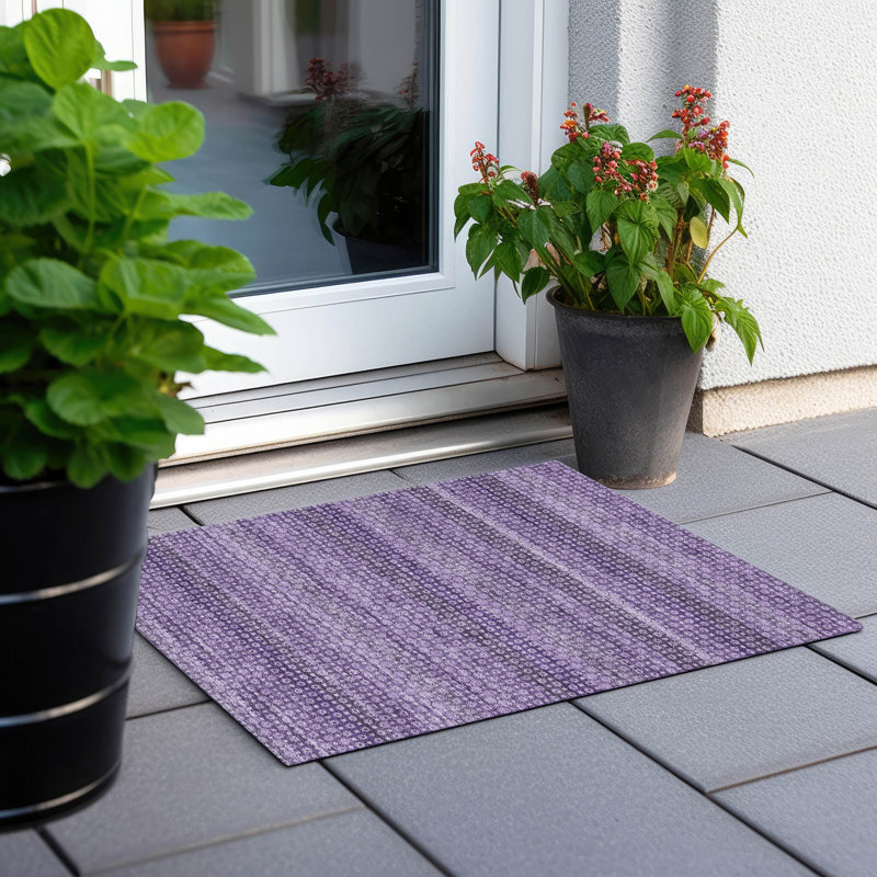 Lavender Striped Synthetic Washable Indoor/Outdoor Rug 30" x 20"