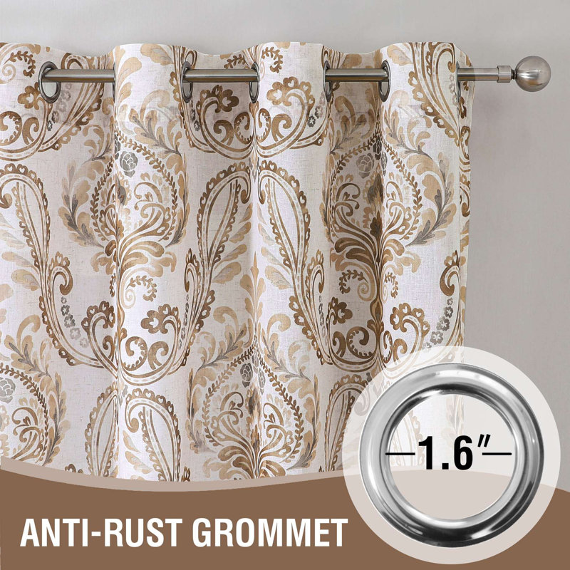 Linen Curtains Damask Floral Natural Linen Textured Curtains for Living Room Drapes Vintage Floral Pattern Privacy Added Light Filtering Mid-Century Style 2 Panels