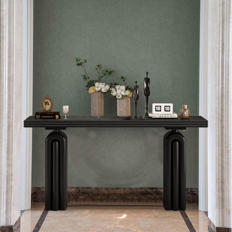 Traditional 60“ Long Console Table For Hallway Living Room Entryway, Rectangular Sofa Table Behind The Couch, Black