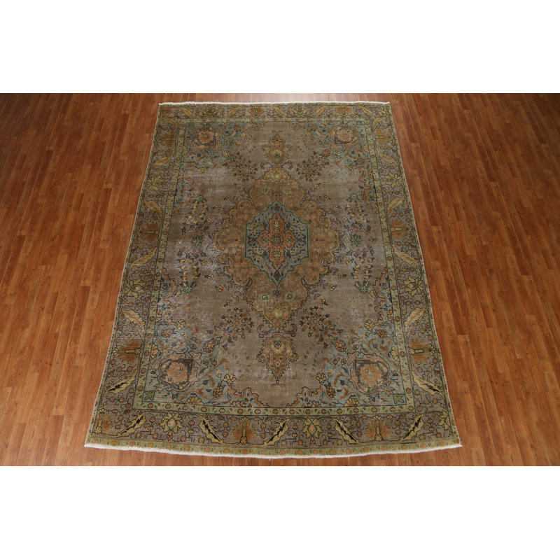Tapis brun brun en laine noué à la main Tabriz 8X11