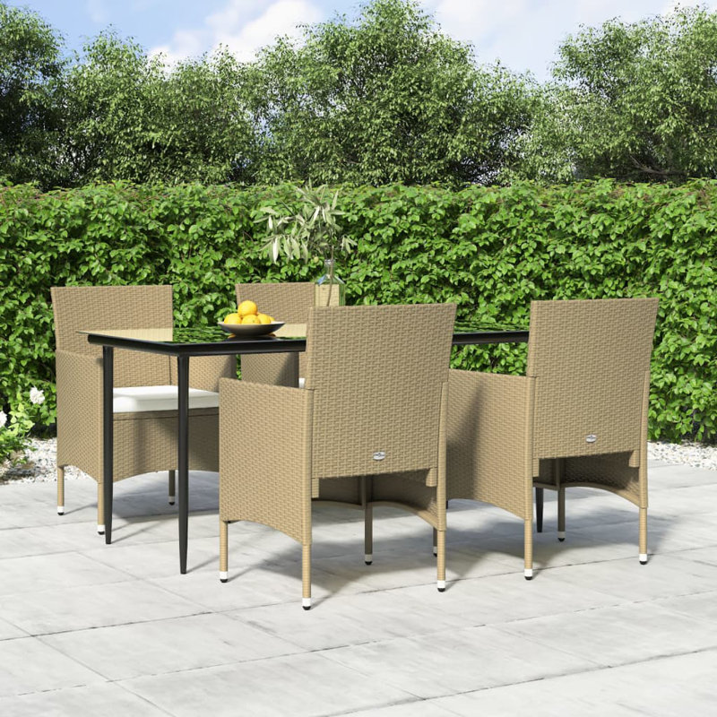  Garden Dining Set Beige And Black, Cream Cushion/Beige Frame, 29.1" H x 78.8" W x 39.4" D, 8