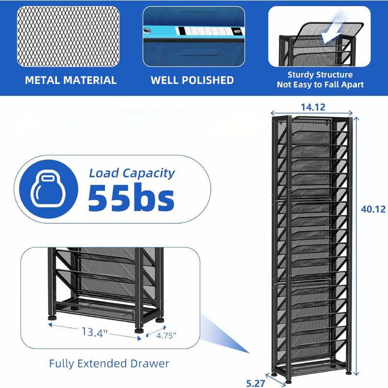 Wall File Organizer, 18-Tier Mesh Hanging Paper Document Folder Holder, Desktop Metal Files Storage Rack For Office And Home, Black