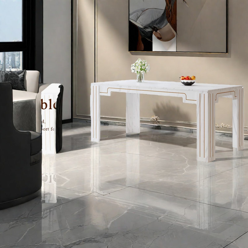 Tables de salle à manger modernes (table seulement, sans chaises, avec plateau et pieds), cuisine en marbre blanc MDF