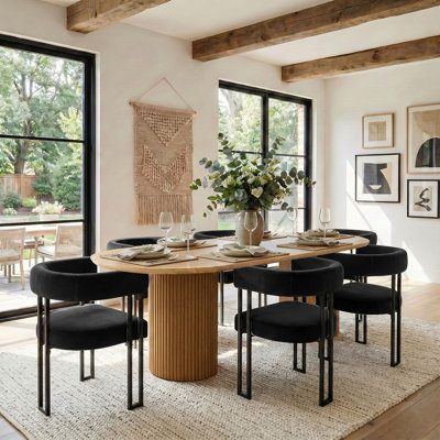 6 - Person Dining Table Sets With Oval Table & 6 Upholstered Velvet Chairs