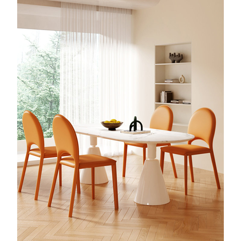 Chaise de salle à manger moderne et simple en cuir, Orange