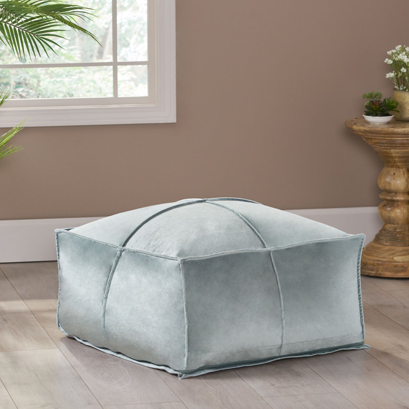 Mariya Velvet Pouf, Seafoam Blue