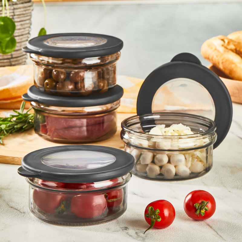 Ensemble de boîte de rangement en verre de qualité supérieure 4 pièces 6,0 x 13,0 x 12,0 pouces | Verre 100% transparent, capacité de 14 oz liq. Va au lave-vaisselle, idéal pour l'organisation de la cuisine et la préparation des repas, design durable et élégant