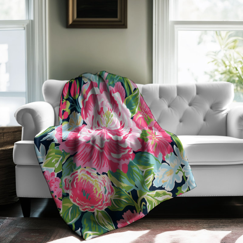 Motif de balise maritime - 1 pièce Sherpa Premium, L 50 po x L 60 po, Élégante fleur rose