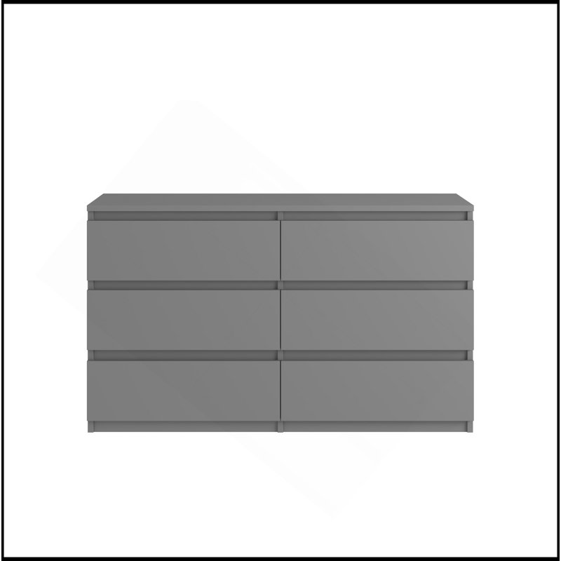 Grey Large 6 Drawers Chest Of Drawer Dressers Table, Gray