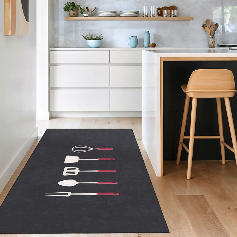 Tapis en polyester tissé à la machine en noir / rouge / blanc, Tapis de couloir 3 pi 3 po x 6 pi 7 po