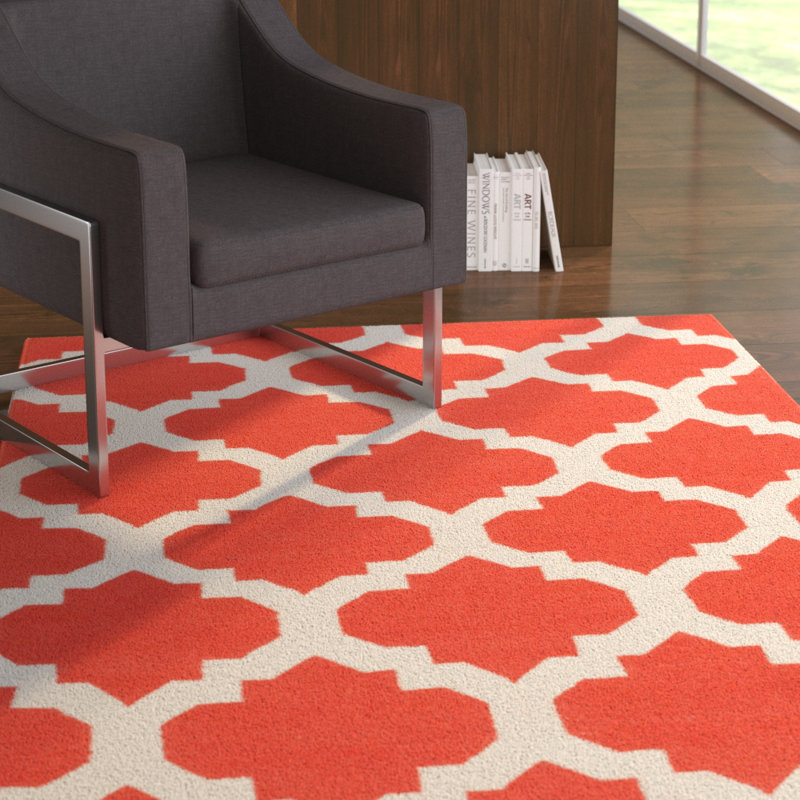 Tapis orange / ivoire en laine tissé à la main Bangor, Rectangle de 10 pi x 14 pi