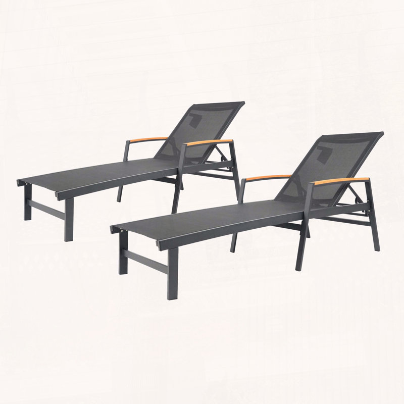 Chaise longue Oaxton, inclinable d'extérieur réglable à 5 positions avec sièges en filet, Noir