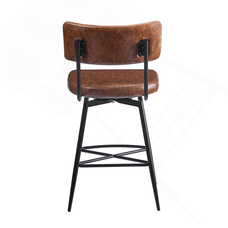 Ensemble de 2 tabourets de comptoir 26 po avec cadre en fer, coussin éponge en polyuréthane et repose-pieds., Brun