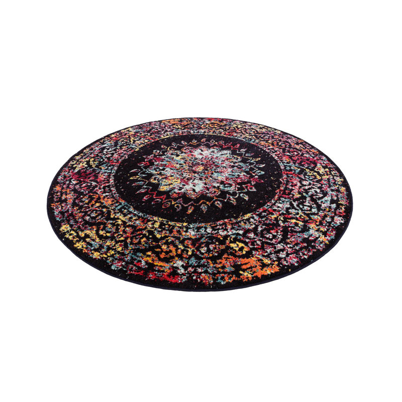 Sarah Daijanay Rug, Round 7'10", Red/Black
