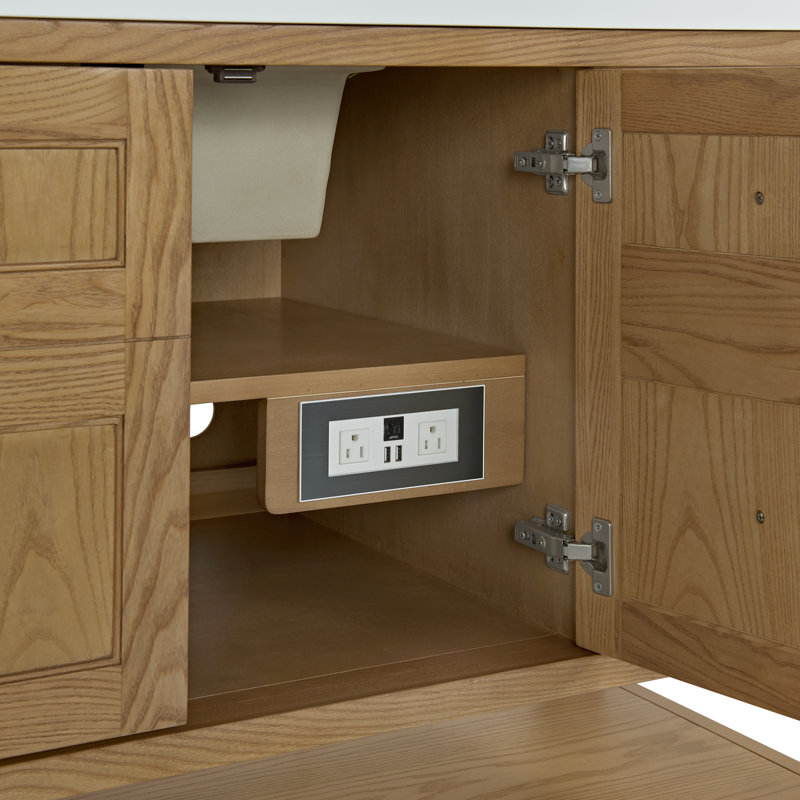 Breckenridge 60"W Single Vanity W/ Freepower Wireless Charger, Light Natural Oak, Eternal Jasmine Pearl