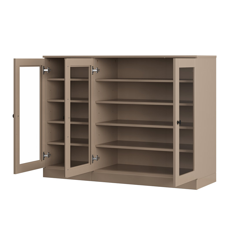 Armoire de rangement à chaussures 100% en bois massif avec porte en verre, tablettes réglables, rangement modulaire pour vestibule, l 48,5 po x H 35,75 po