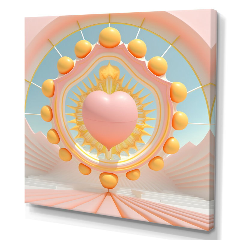 «Contemporary Pastel Radiating Pink Heart» - reproduction d'art sur toile, L 16 po x H 16 po, Toile tendue