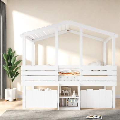 Lits avec rangement, lit mezzanine en bois aggloméré simple, style maison de campagne pour chambre d'enfant