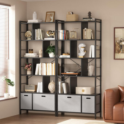 74 Inch Tall Bookshelf, 6 Tier Bookcase With Drawers, M...
