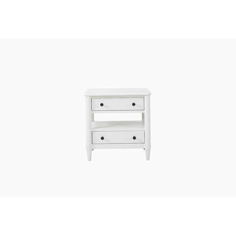 Table de chevet ouverte à finition blanche avec 2 tiroirs, Blanc