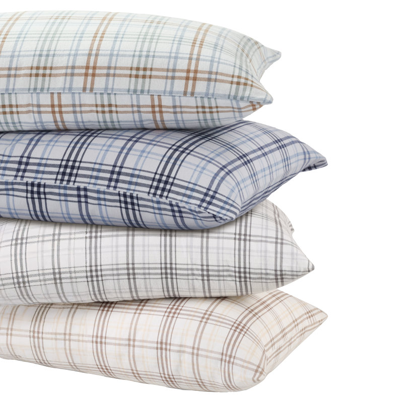 Taies d'oreiller style campagnard classique en flanelle de coton écossais, Taies d’oreiller standards, Gris anthracite