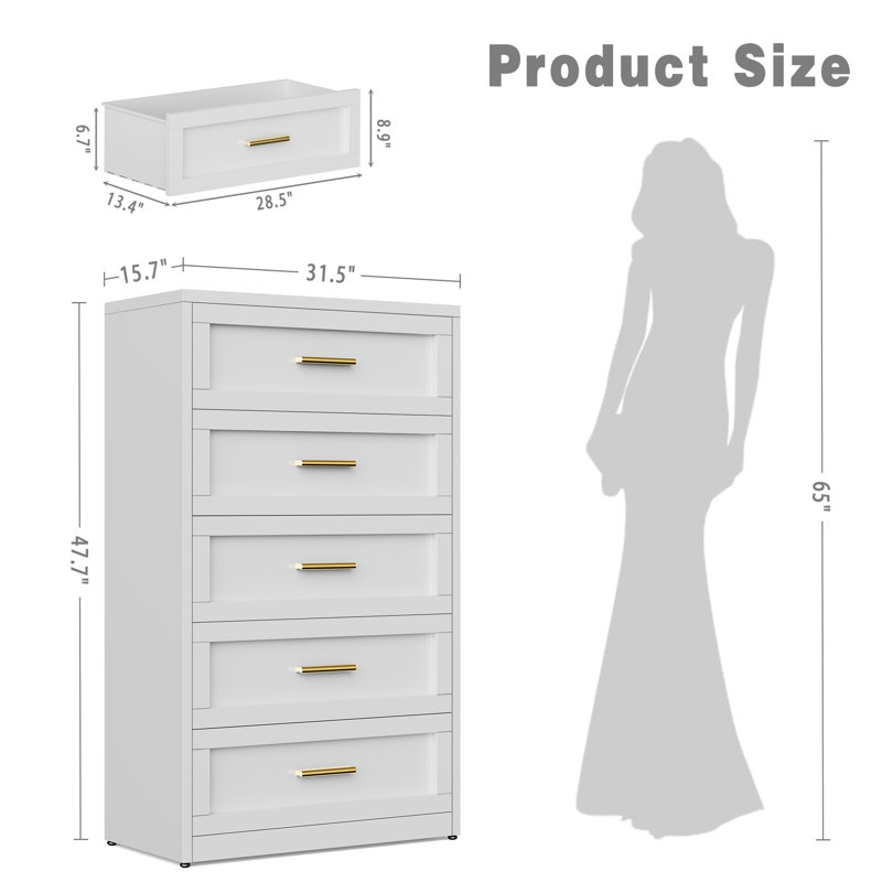   Metal 5-drawer Dressing Table, White