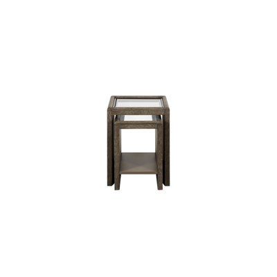 Tables gigognes Espace avec plateau en verre et finition bois vieilli, surface trempée, tablette de rangement inférieure, idéales comme tables d'appoint ou de chevet, 40,6 cm de profondeur, 52 cm de hauteur, plateau de 25,2 kg, structure compacte