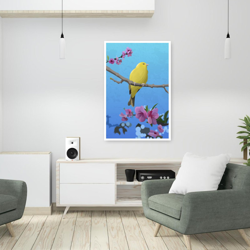 Art mural oiseau jaune et jaune, H 36 po x l 24 po