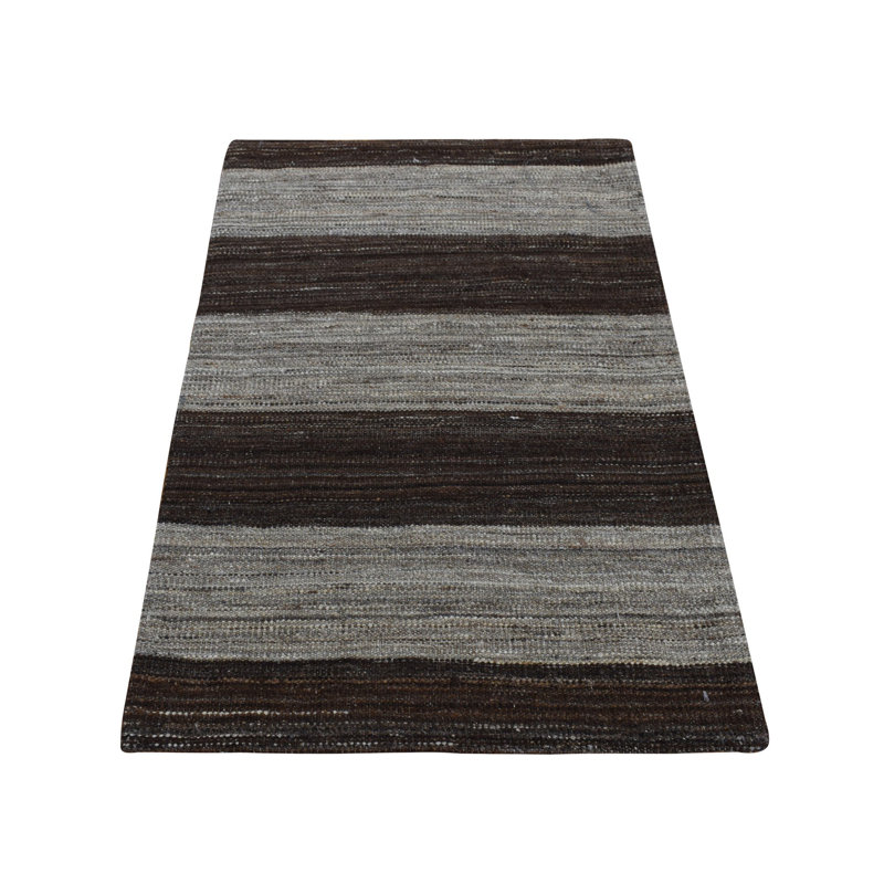Tapis 2 pi x 3 pi en laine naturelle brune non tissée Kilim