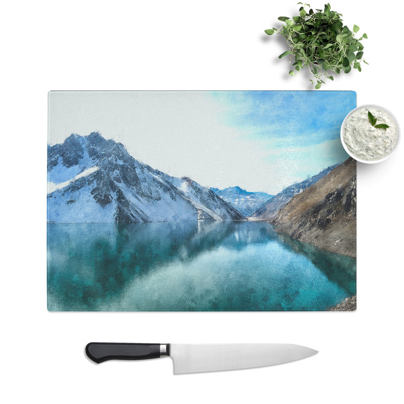 Tempered Glass El Yeso Dam Reservoir in Chile Chopping Board, 20 cm x 28.5 cm
