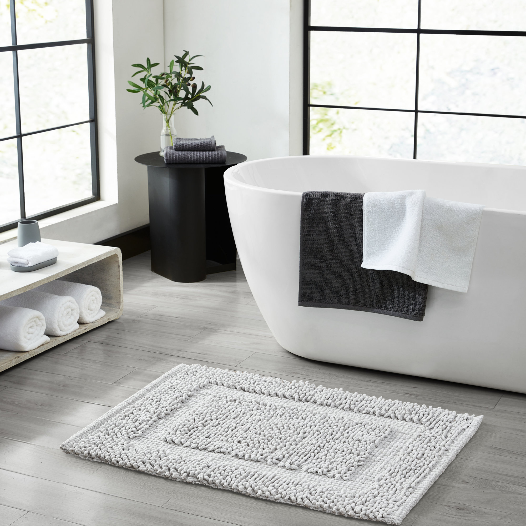 Payten Classic Cotton Bath Mat, Single - 17"W x 24"L, Soft Gray