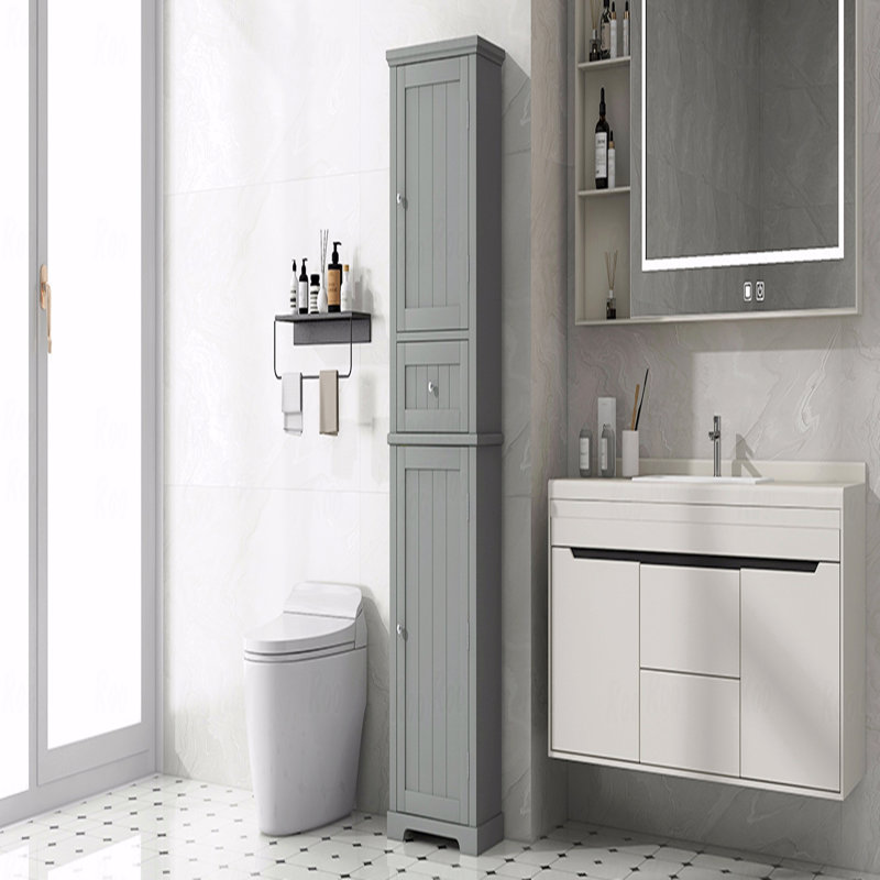 Tall Bathroom Storage Cabinet, Freestanding Storage Cabinet With Drawer And Adjustable Shelves, MDF Board With Painted Finish