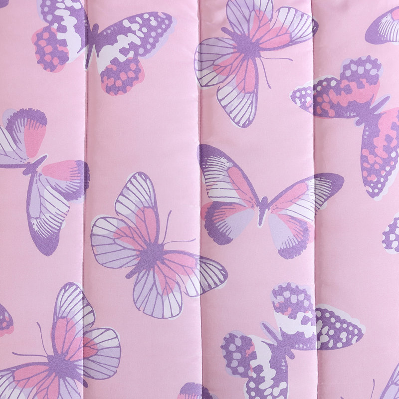 Pink and Purple Butterfly Twin Microfiber Comforter Set