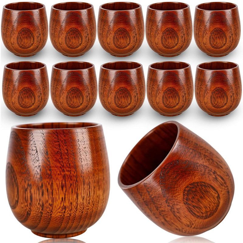 Tasse à thé en bois 12 pièces, tasse à café en bois, 6 oz