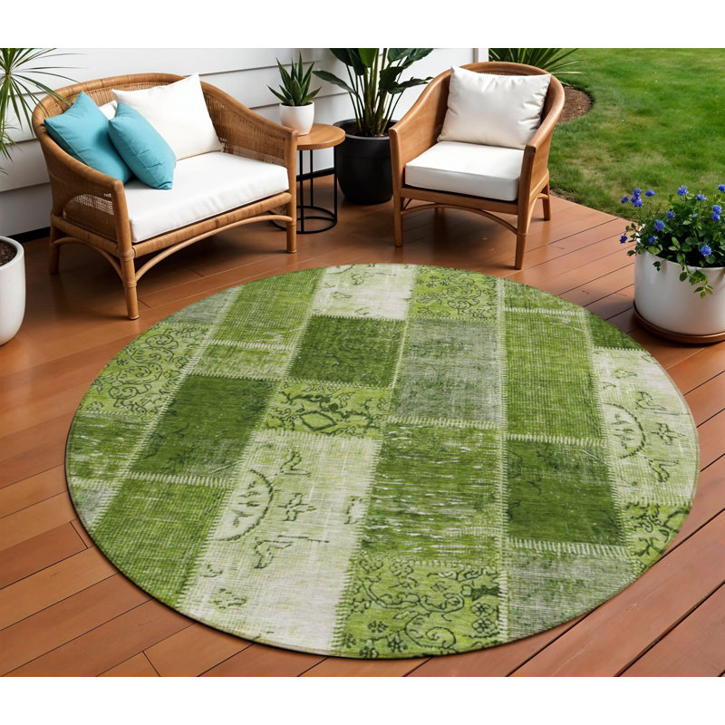 Tapis intérieur lavable rond vert olive et artichaut 8 pi HomeRoots