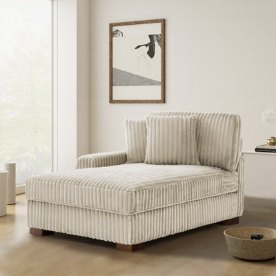 Oversized Upholstered Faux Rabbit Fur Flannel Chaise Lounge with Armrests & Throw Pillows