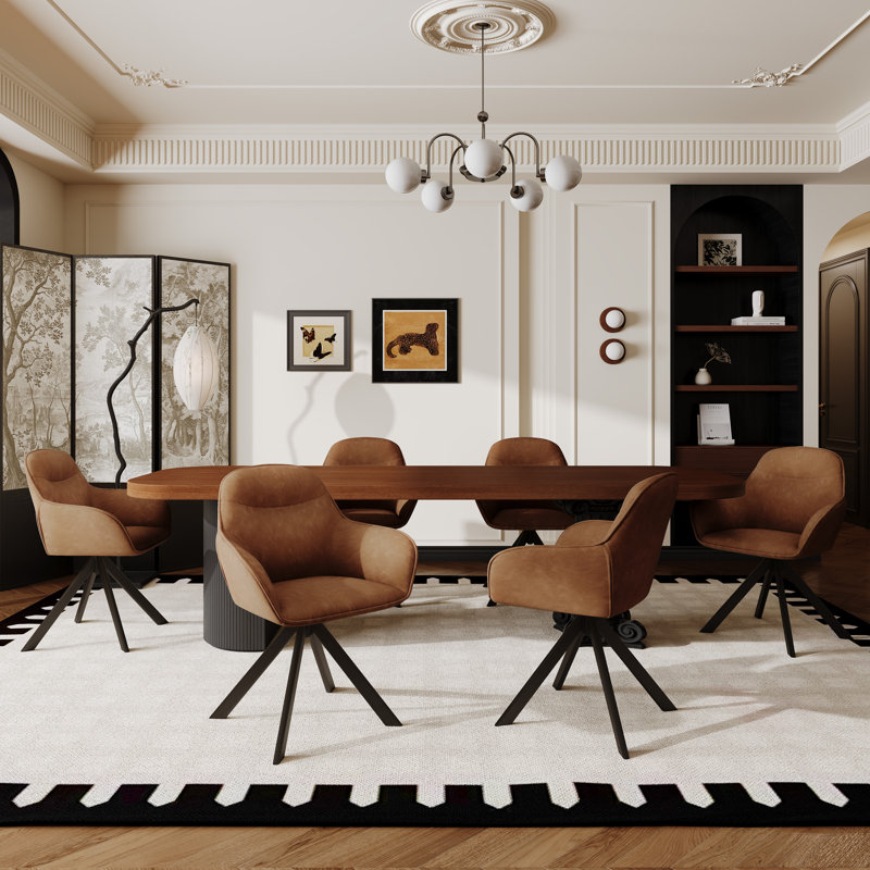 48.5cm H Swivel Upholstered Dining Chairs- Ergonomic Back, Light Brown PU