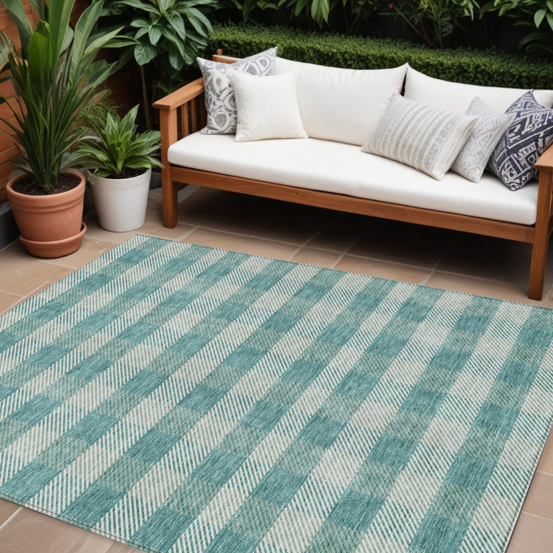 Tapis bleu sarcelle lavable pour l'extérieur 10 pi x 14 pi bleu sarcelle
