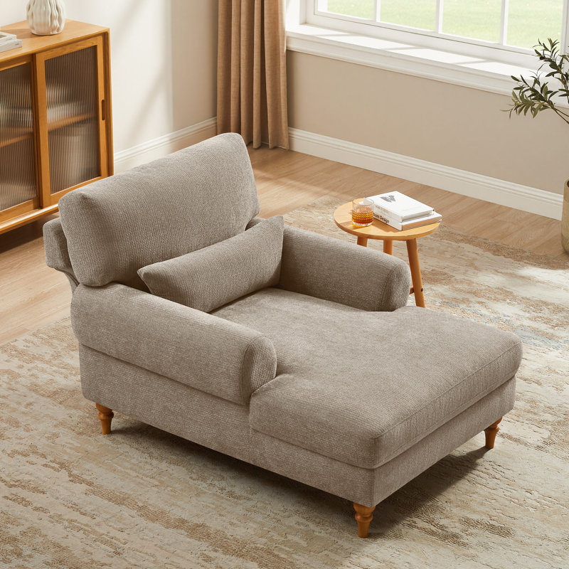 Jazier Upholstered Chaise Lounge with Adjustable Backrest, Brown