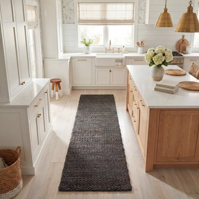 Tapis gris anthracite en jute / coton tissé à la main Paucar
