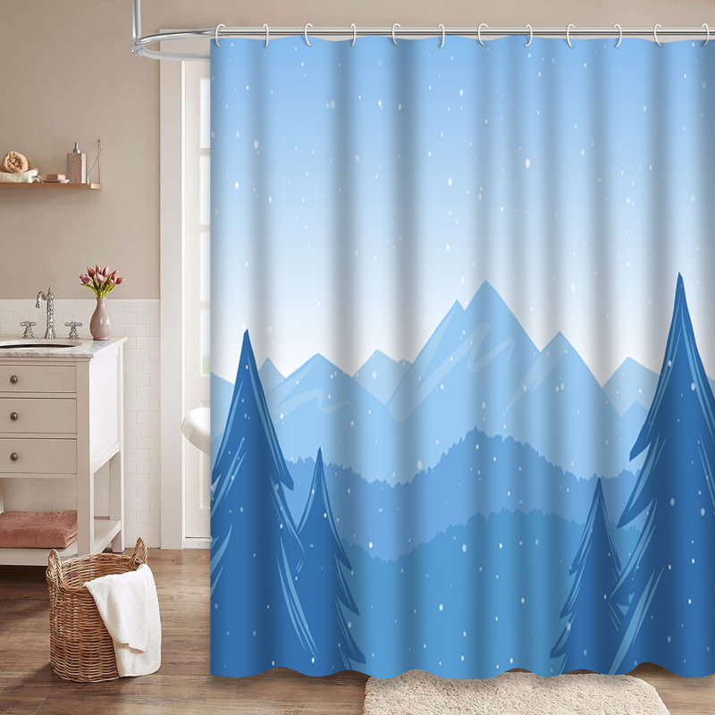 Rideau de douche avec 12 crochets Winter Mountains, L 72 po x l 72 po